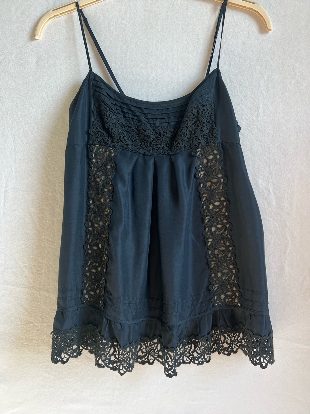 BCBG Beautiful Navy/Black silk and lace top M
